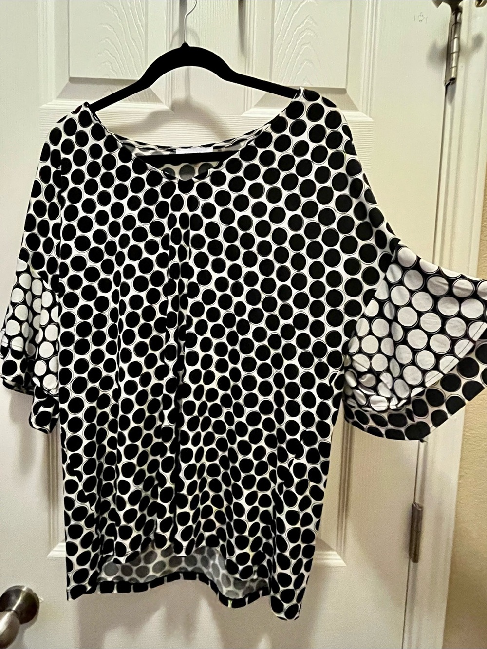 Calvin Klein Black White Polka Dot Bell Sleeve Blouse Top XL